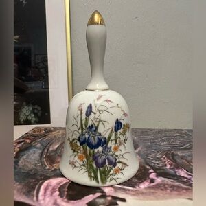 Vintage Japanese Inarco Floral Ceramic Bell with Handle - Cream and Gold